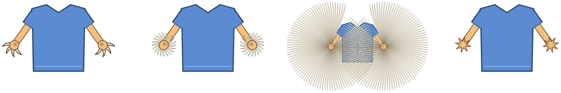 The Hands slide's torso with claw hands: 4 claws, 20, 100 claws at 900%, and an 8-point star turned halfway.