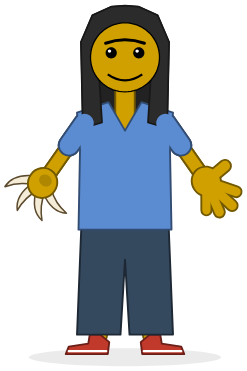 A figure with a human hand on the right and a claw hand on the left.