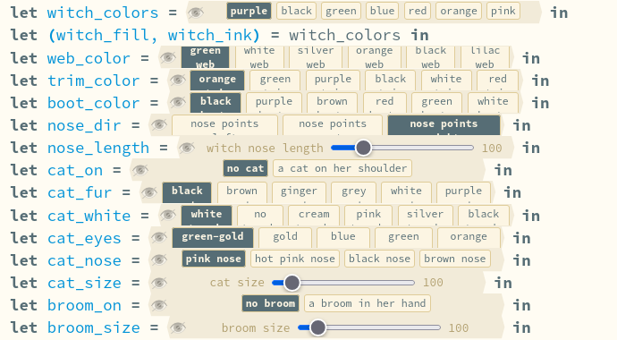 The witch's controls before: buttons such as green web and nose points left wrapped onto two lines and cut off.